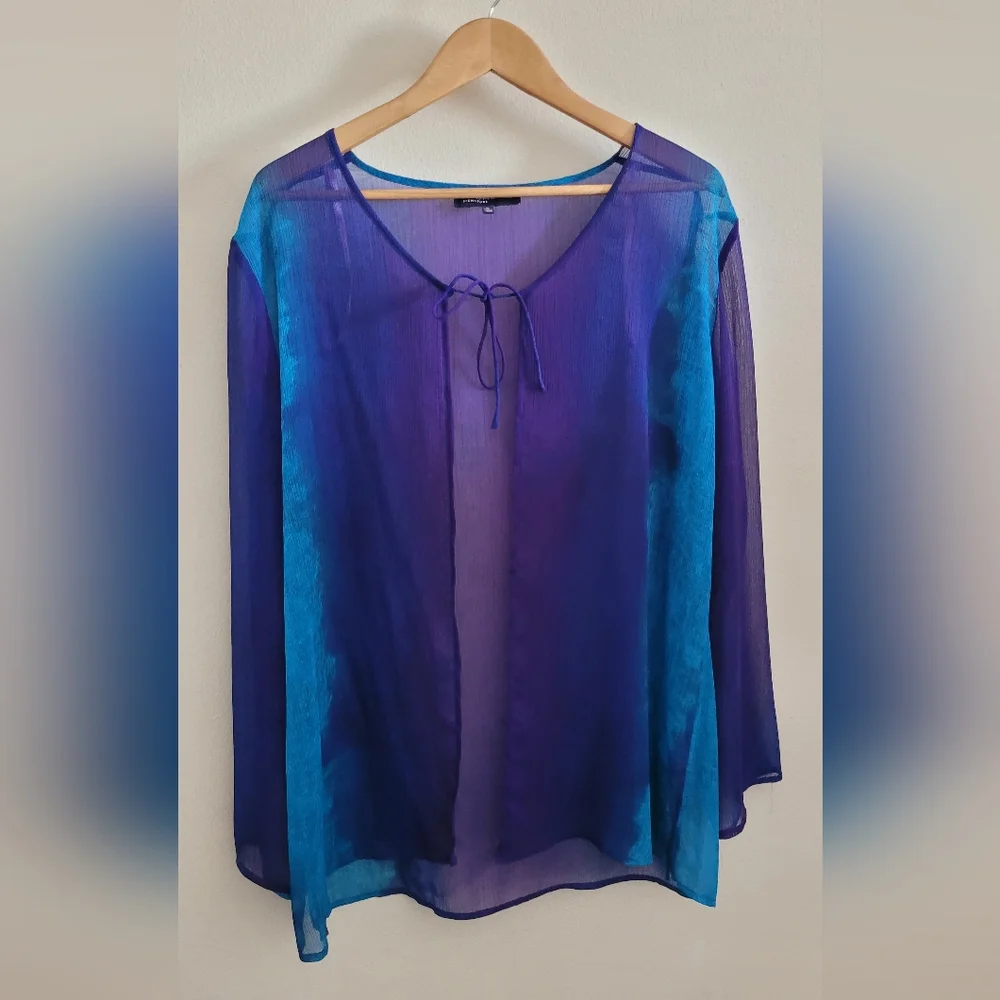 JNY Gauzy Open Top over Cotton Blend Tank Top, Women's XL, Blue & Purple Tie Dye - Picture 11 of 16